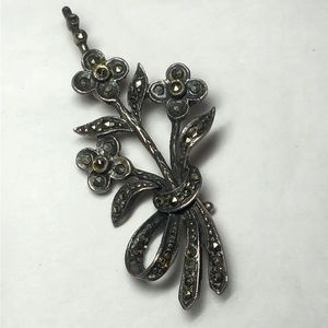 Forget me not bouquet marcasite and silver brooch